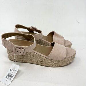 Loft Platform Sandals Women's 9 Beige Espadrille Ankle Buckle Straps New